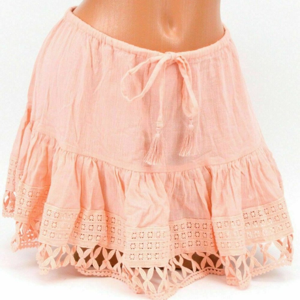 NWOT Victoria's Secret Peach Crochet Trim Beach Mini Skirt Cover-Up Sz.S